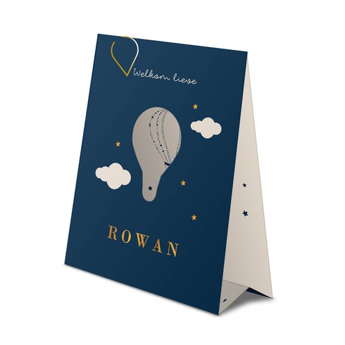 Geboortekaartje tentvorm voor jongen met luchtballon en koperfolie - Rowan