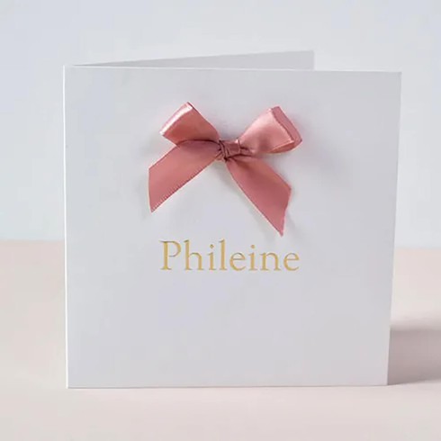 Geboortekaartje strikje foliedruk klassiek relief - Phileine