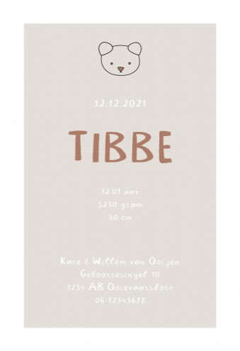 Karton geboortekaartje beertje - Tibbe