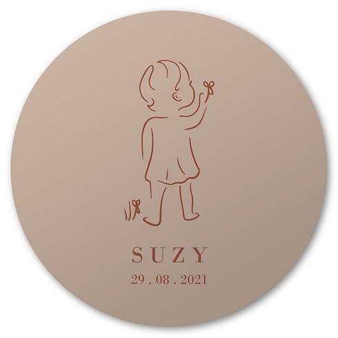 Ronde raamsticker met lijntekening meisje en bloem 80x80 - Suzy