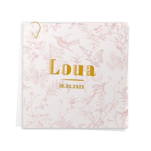 Kalkpapier cover geboortekaartje met goudfolie - Loua