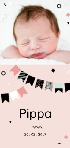 Geboortekaartje vlaggen met foto zwart wit voor