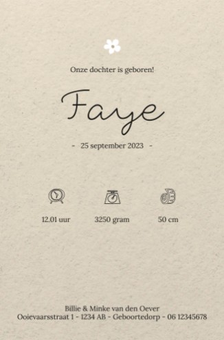 Achterkaartje papier textuur en bloemen - Faye  (2 van 2)