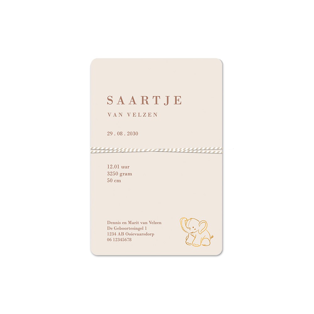 Meisjeskaartje met labeltje - Olifant knuffel Saartje