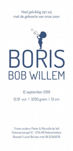 Geboortekaartje met jongen silhouette Boris - DIY