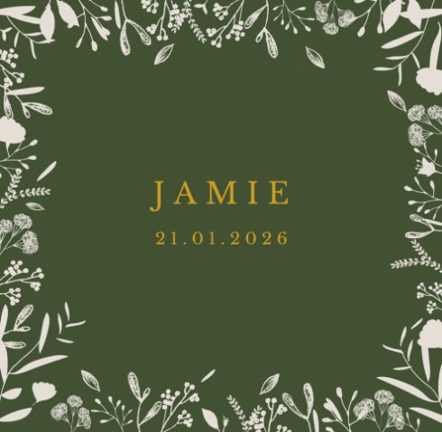 Botanisch geboortekaartje vierkant - Jamie