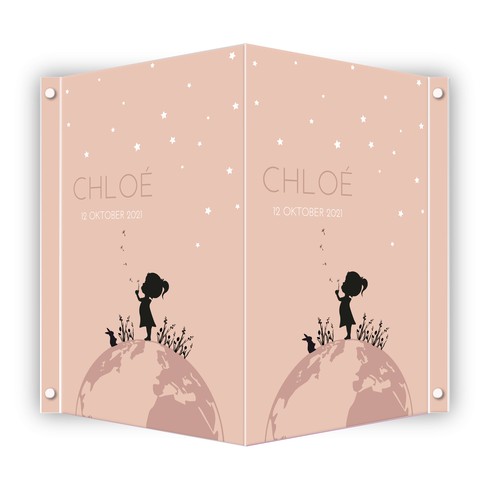 Geboortebord Chloe silhouetje meisje wereldbol - 50x70