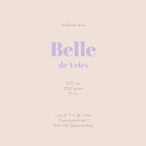 Colorful geboortekaartje met botanische print in lila - Belle