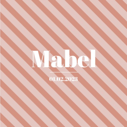 Colorful geboortekaartje met retro roze strepen - Mabel