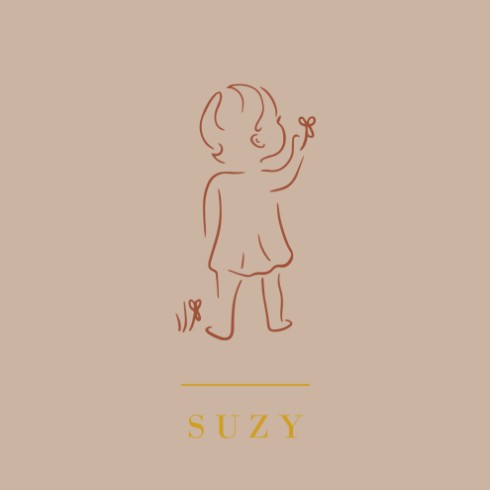 dubbel kaartje lijntekening meisje met bloem- Suzy