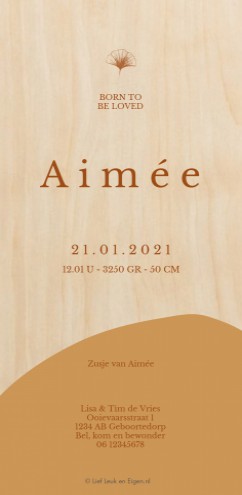 Echt hout geboortekaartje ginko - Aimee
