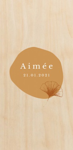 Echt hout geboortekaartje met bloem - Aimee