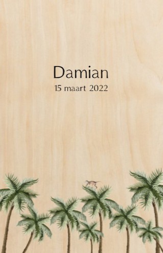 Echt hout geboortekaartje jungle - Damian voor