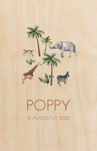 Echt hout geboortekaartje jungle - Poppy voor