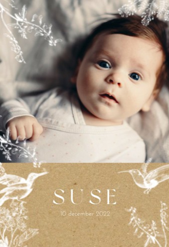 Foto geboortekaartje met kraftlook en botanische print - Suse