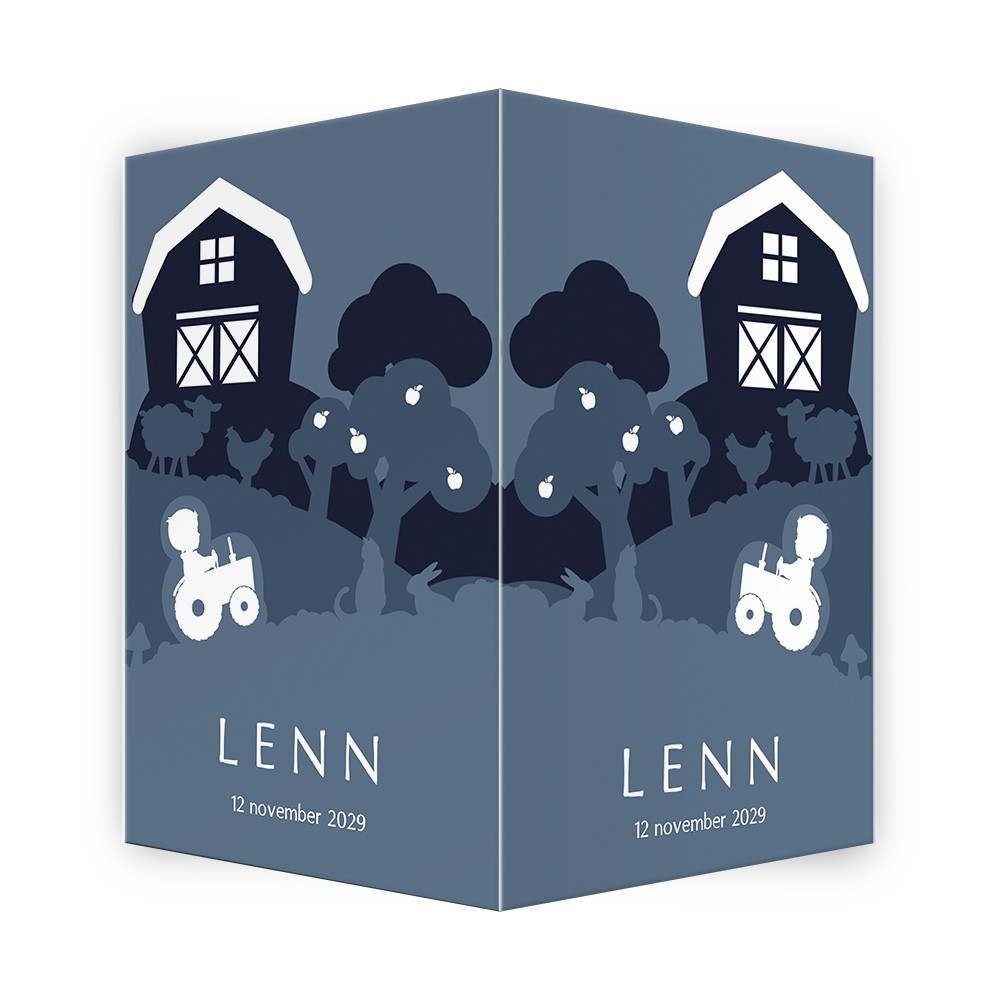 Boerderij geboortebord voor een zoon met dieren en stoere kleuren - Lenn