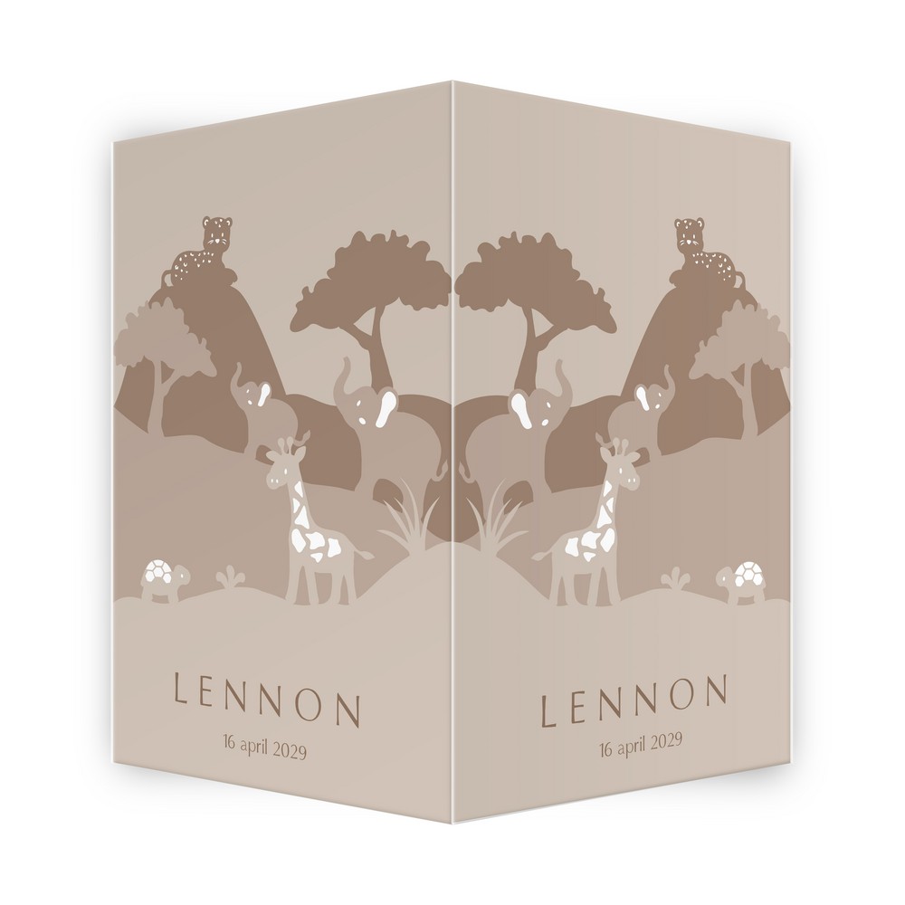 Geboortebord jongen skyline met jungle dieren in aarde tinten- Lennon