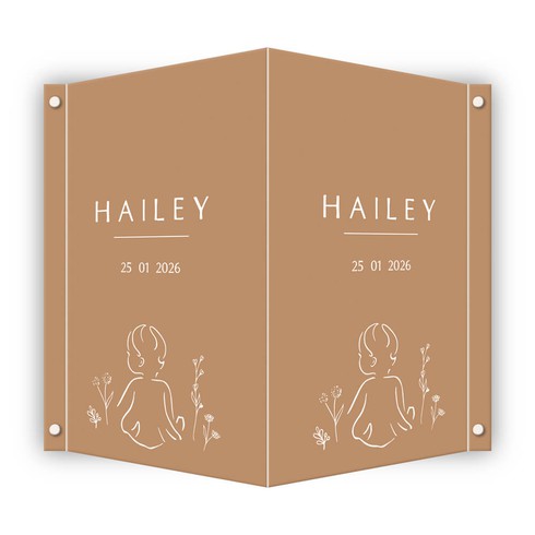 Geboortebord met lijntekening meisje in de bloemen - Hailey