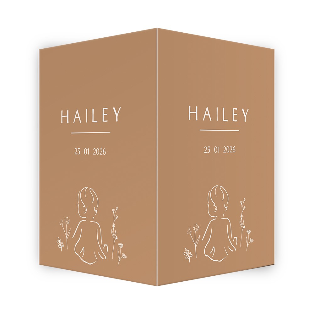 Geboortebord met lijntekening meisje in de bloemen - Hailey