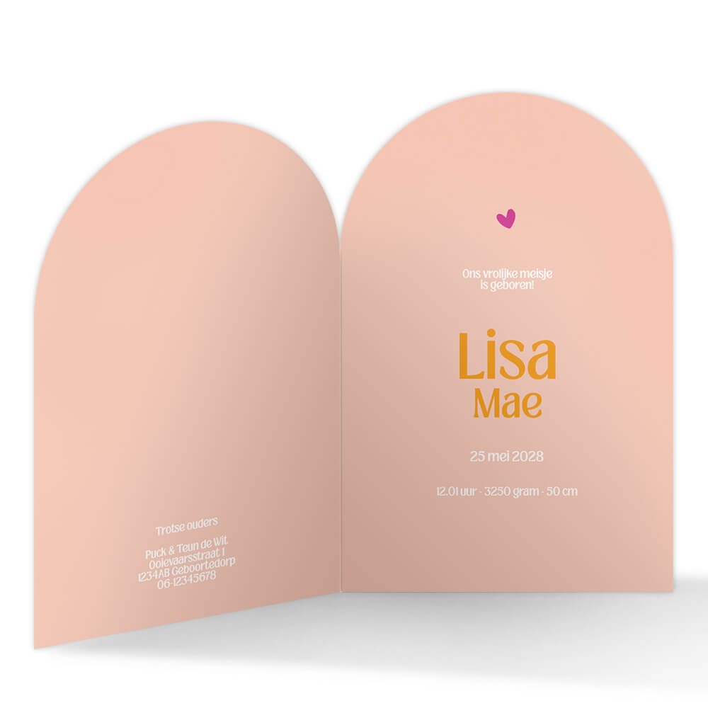 Vrolijk geboortekaartje strepen boogvorm - Lisa