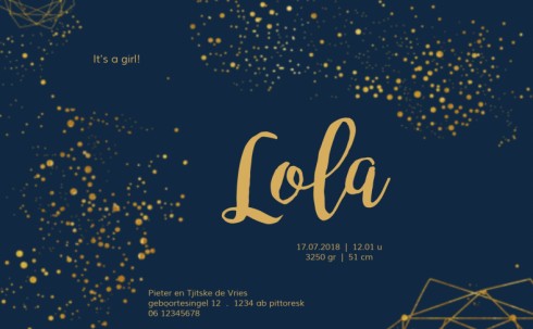 Geboortekaart Lola - goud sprinkles