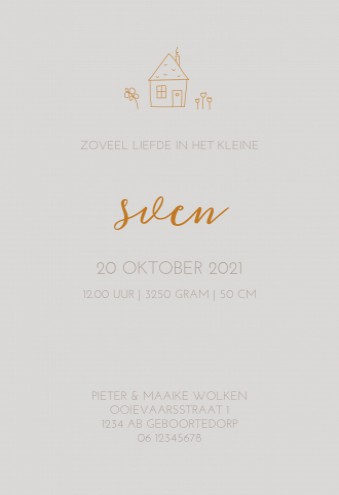 Geboortekaartje achterkaartje - huisje Sven