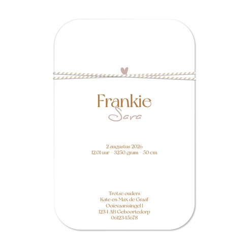 Geboortekaartje meisje label kaartje met los labeltje en hobbelpaard - Frankie