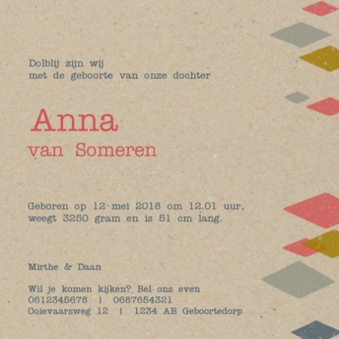 Geboortekaartje Anna - Dits en Dots