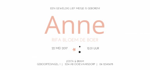 Geboortekaartje Anne
