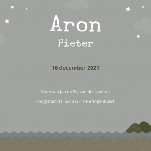 Geboortekaartje Aron - LK binnen