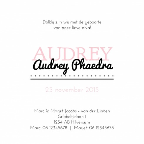 Geboortekaartje Audrey - Gb binnen