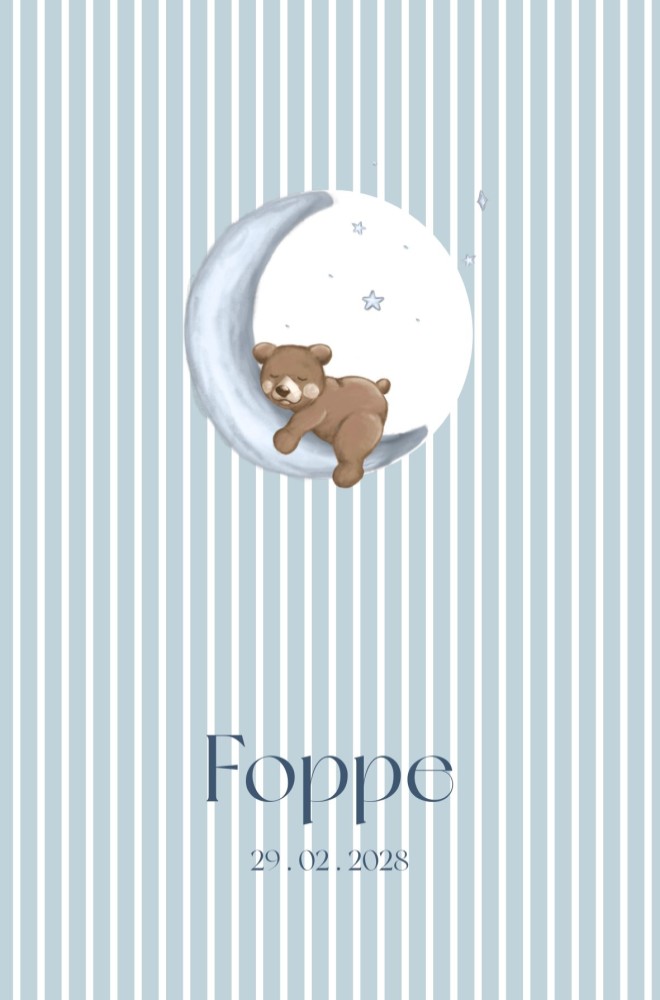 Geboortekaartje jongen in zachtblauw met beer op de maan - Foppe