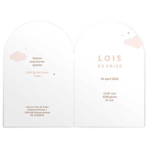 Geboortekaartje voor een meisje met luchtballon in boogvorm - Lois