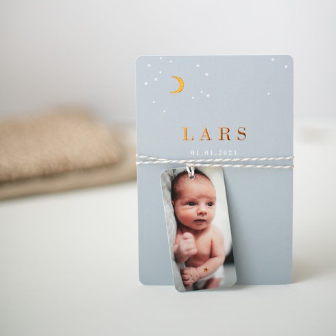 Geboortekaartje jongen met foto, sterren maan - Lars
