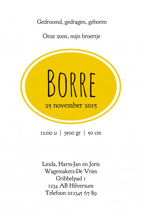 Geboortekaartje Borre - GB binnen