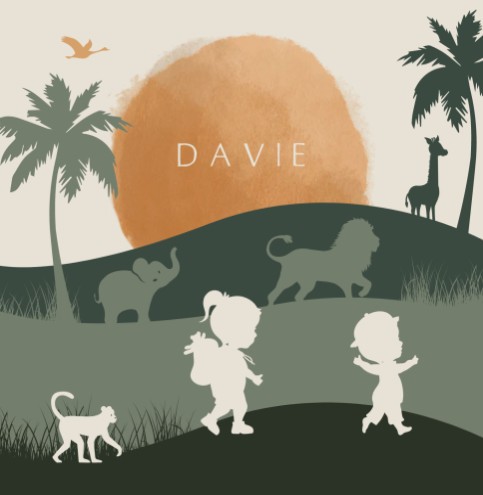 Geboortekaartje broertjes op avontuur in de jungle met dieren - Davie