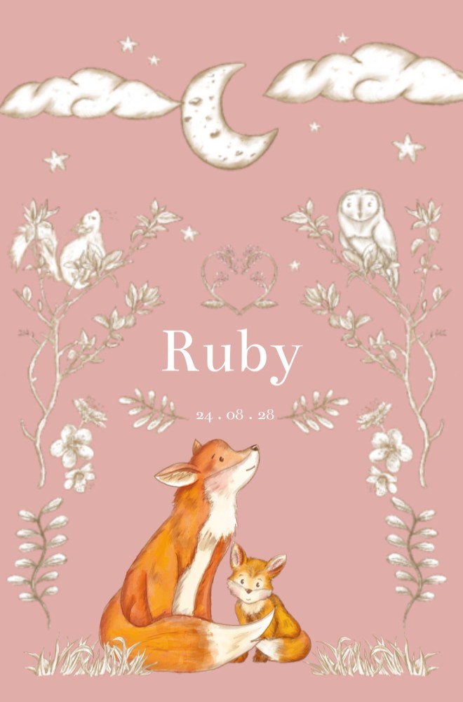 Geboortekaartje dochter vosjes in magisch sprookjesbos  - Ruby