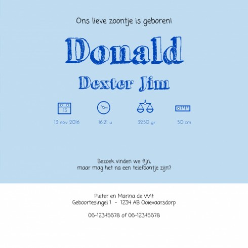 Geboortekaartje Donald - Gb binnen