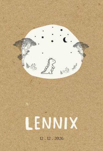 Geboortekaartje echt kraft witte inkt Dino - Lennix