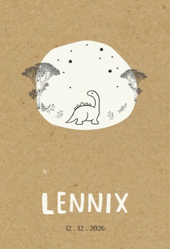 Geboortekaartje echt kraft witte inkt Dino - Lennix