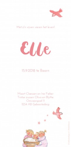 Geboortekaartje Elle met zusjes - EB achter