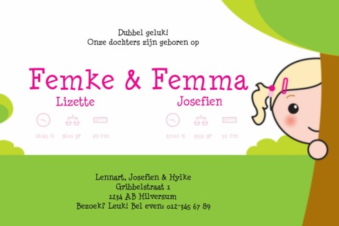 Geboortekaartje Femke en Femma - GB binnen
