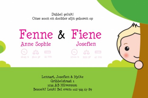 Geboortekaartje Fenna en Fienne -GB binnen