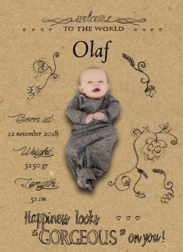 Geboortekaartje foto Olaf handwriting - AW