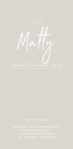 Geboortekaartje Galaxy Matty - MC achter