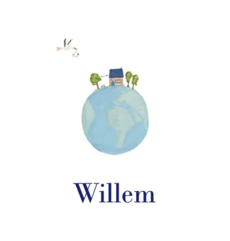 Geboortekaartje met illustratieve wereldbol -Willem