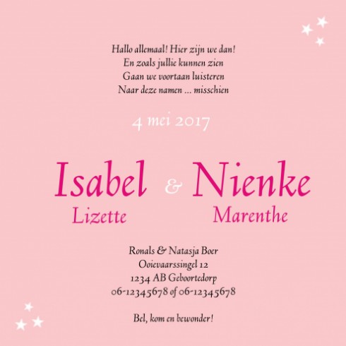 Geboortekaartje Isabel en Nienke - Gb