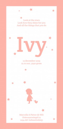 Geboortekaartje Ivy - DIY silhouette met sterretjes achter