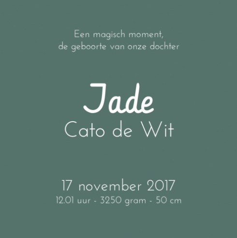 Geboortekaartje Jade - GA achter