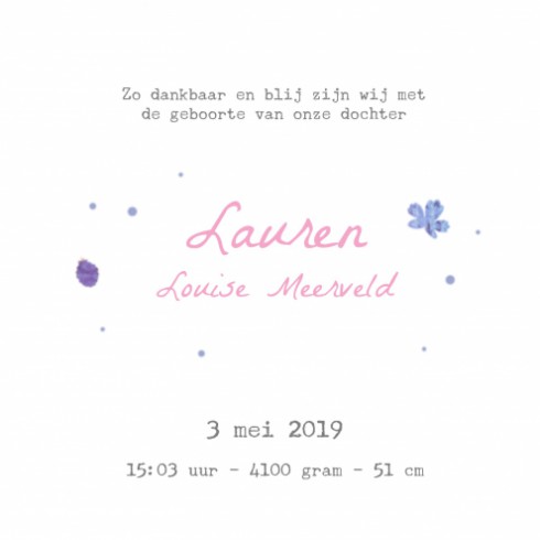 Geboortekaartje Lauren - SV binnen